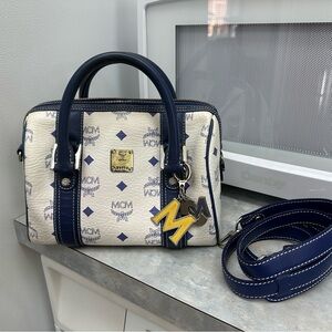 Authentic MCM Boston White and Blue Women's Bag.